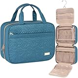 NISHEL Travel Toiletry Bag for women, Portable Hanging Organizer for Travel-Sized Shampoo, Conditioner, Brushes Set, Makeup Accessories, Medium Size, Lake-Blue