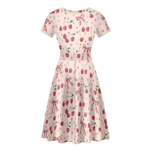 Image of AFPANQZ Womens Casual Summer Lightweight Vintage Dress Short Sleeve Midi Dress Knee-Long Luxury Formal Dress