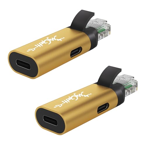 Mygatti USB C till ethernet-adapter med 100 W PD-gränssnitt/2-pack, typ C-uttag till RJ45-kontakt, 1 Gbit/s, laddning och surfing 2 i 1, bärbar omvandlare, integrerat smart chip, kompatibel med PC