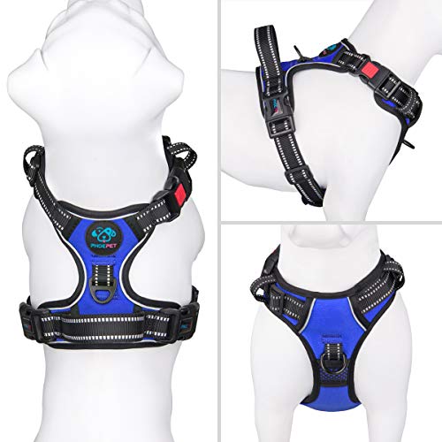 Image of PHOEPET No Pull Dog Harness Medium Reflective Front Clip Vest with Handle,Adjustable 2 Metal Rings 3 Buckles,[Easy to Put on & Take Off](XS, Royal Blue)