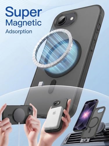 Image of DIZORO Matte Case for iPhone 17e / iPhone 16e Compatible with MagSafe, Camera Lens Full Protection, Shockproof Translucent Frosted TPU Soft Phone Cover, Anti-Fingerprint (Black)