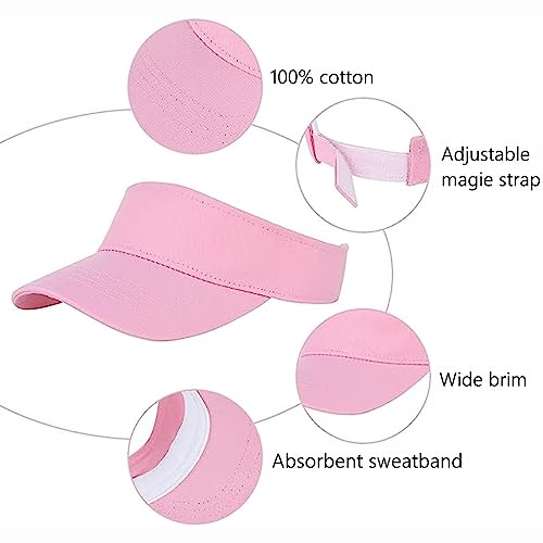 Century Star UPF 50+ Kids Visor Sun Hat Adjustable Girls High Ponytail Tennis Hat Sports Boys Running Golf Visor Cap 02Pcs White&Pink 6-12T4
