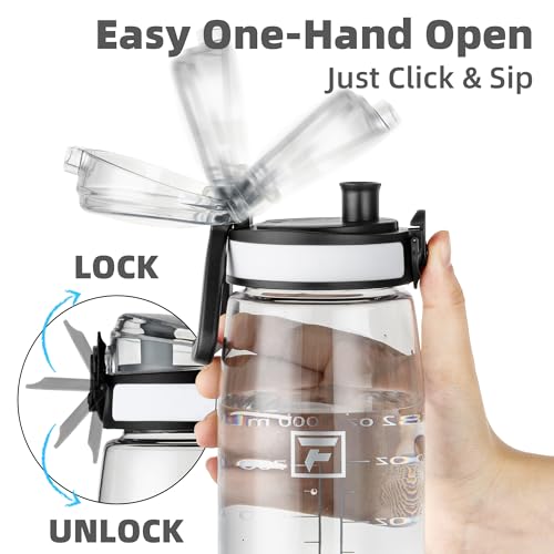 Image of Fanhaw 32 oz Clear Plastic Water Bottle, BPA Free Leakproof Tritan Sports Water Bottle with Chug Lid, Wide Mouth Reusable Bottle for Gym, Travel, School & Office (Clear & White)