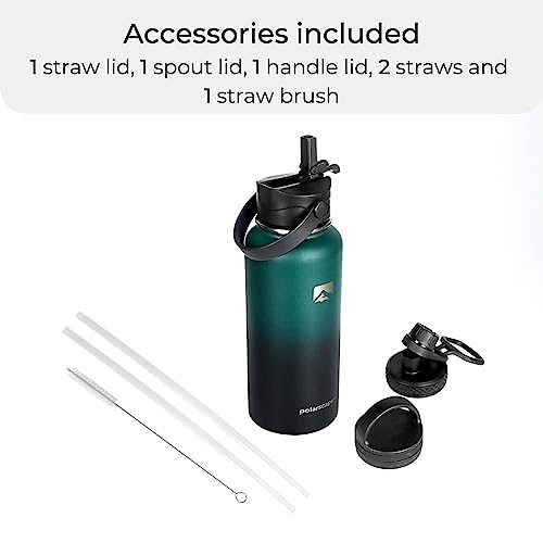 Polarscape Stainless Steel Insulated Water Bottle with Straw, Metal Water Bottle, Includes 3 Lids, 2 Straws, and Straw Brush - Image 3