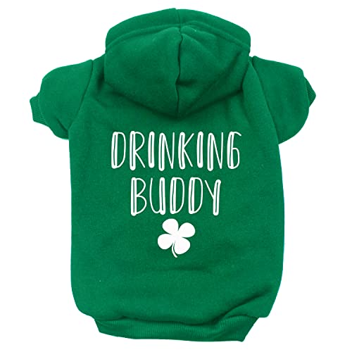 Drinking Buddy Shamrock St. Patrick's Day Pullover Fleece Lined Dog Hoodie with Leash Hole Sweatshirt (Green, 5X-Large 260)