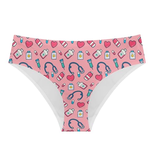 Hawapod Women's Underwear Heart Print Comfort Fashion Panties Oversized Party Seamless Low Rise Pink Underwear For Women