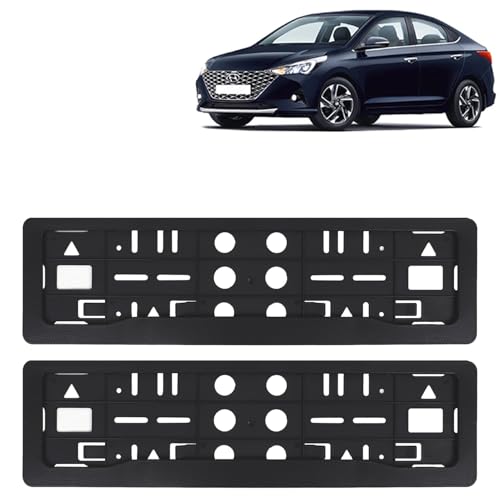 Image of KINGSWAY Verna Car Number Plate Frames for All 2020 to 2023 Models of Hyundai Car Registration Plate Holders, Black Licence Plate Covers (Front and Rear), Universal Size 51.5 x 14.5 cm