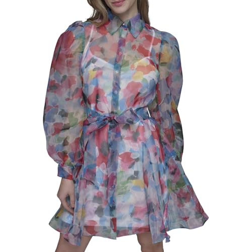 KARL LAGERFELD Women's Sheer Long Sleeve Puffer Wrap Mini Dress