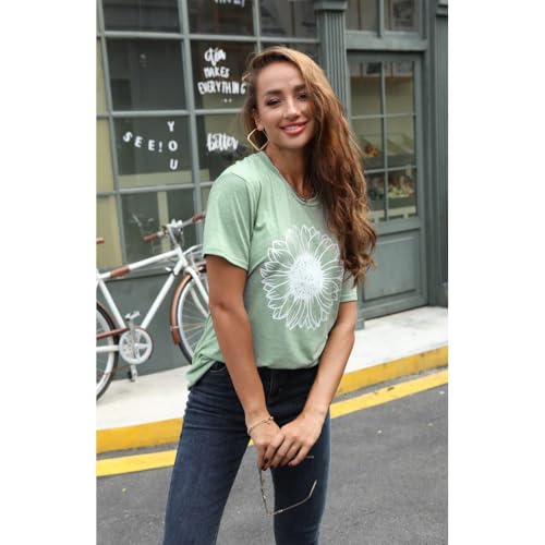 Women's Summer Sunflower T Shirt Cute Flower Graphic Loose Tees Crew Neck Short Sleeve Casual Tops2
