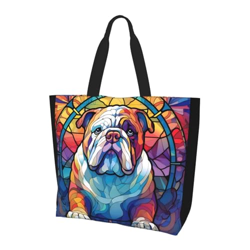 Dog Breed Glass Art Women Shoulder Handbags Reusable Large Capacity Casual Tote Bag