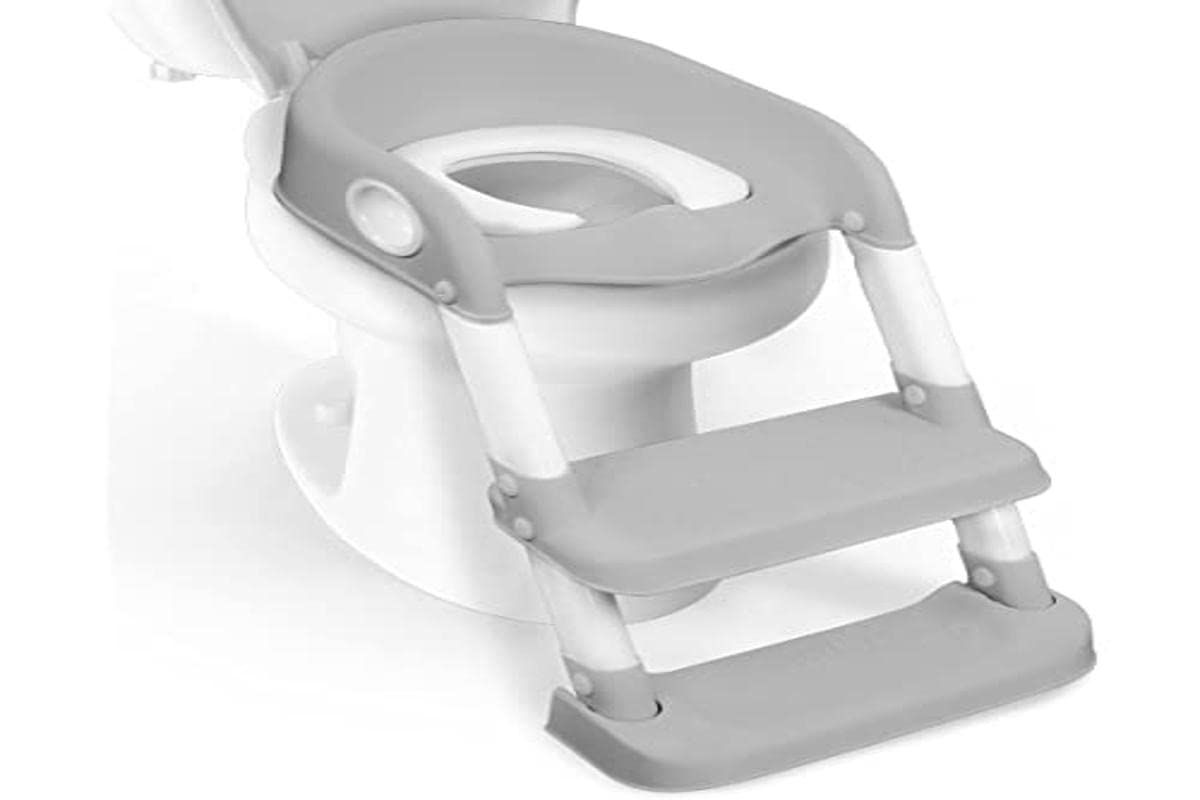 Mobiclinic® kids, Riduttore wc bambini, Modello lala, Vasino con scaletta, Marca europea, Antiscivolo, Regolabile, Pieghevole, Per da 1-8 anni, Grigio e bianco