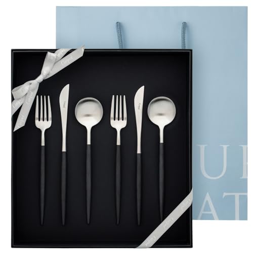 正規品 クチポール(Cutipol) GOA ゴア ブラック/マットシルバー デザート 6点 ギフトセット化粧箱入り 純正リボン掛け 手提げ(紙袋)つき (ナイフ/フォーク/スプーン 各2本)のサムネイル