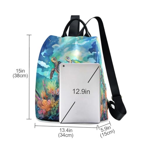 Image of Sea Turtle Blue Women Backpack Purse Anti-theft Casual Shoulder Bag Fashion Ladies Bags