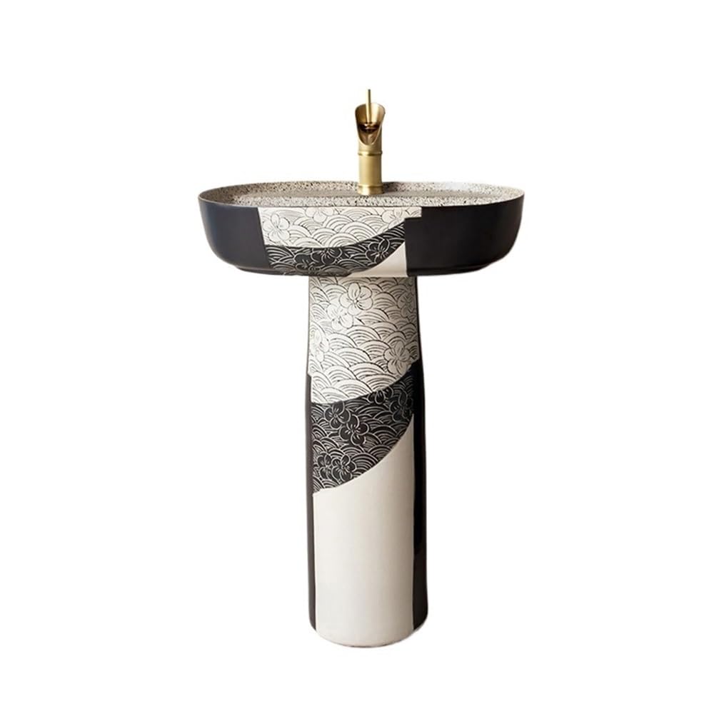 Fregadero de pedestal Lavabo de pedestal cerámica industrial, lavabo independiente con grifo y desagüe(Pequeño)