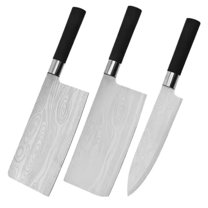 Image of INKULTURE Stainless Steel Kitchen Knife Set, Meat Knife,Professional Chef's Knife Set, Sharp Blade with Ergonomic Handle for Home Kitchen and Restaurant | Pack of 03 | Silver