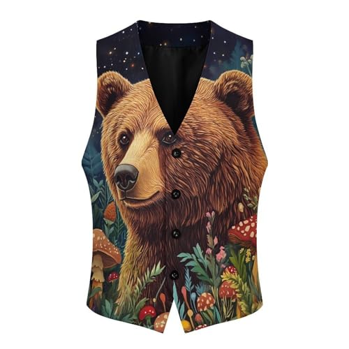 Bear Mushroom Starry Sky Men's Suit Vests Business Formal Dress Vest V-Neck Waistcoat for Wedding Casual4