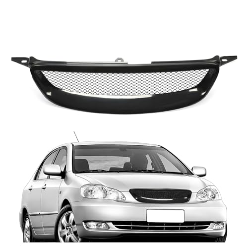 ALMULOO Front Grille Compatible with 2003-2007 Toyota Corolla Bumper Hood Grill Mesh Black Powder Coated