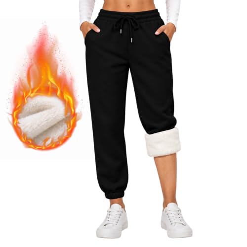 Fleece Lined Pants Women Winter Warm Sherpa Jogger Sweatpants with Pockets | Thicken Thermal Sherpa Fleece Lined, Drawstring Elastic Waist Bottom, Athletic Active Sweatpants, Lounge Pants - image 2