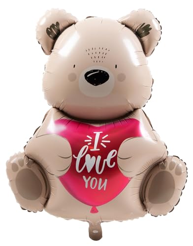 Folat 63794 Globo de aluminio - Ombre Love - Oso pardo 'I love you' - 56 cm - Decoración Romantica Día de San Valentín Bodas Nupcial Aniversario y Compromiso