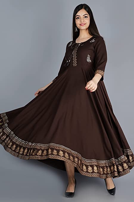 Image of JAYROSH Women's Embroidered Rayon Anarkali Kurta Gown | Flared Kurti for Women & Girls