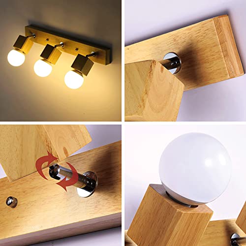 Apliques de pared para baño E27, lámparas frontales de espejo de madera moderna 6