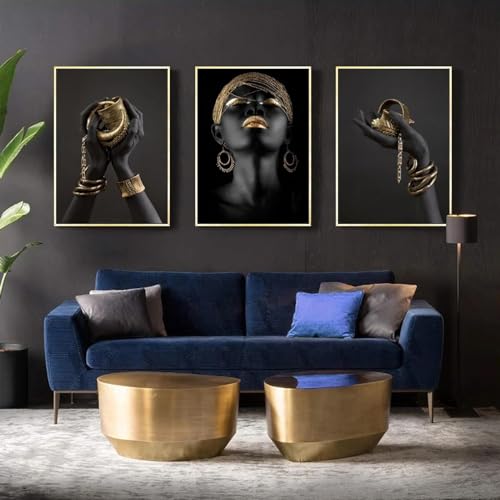 Peinture sur toile femme africaine habiller grand mur vide salon triptyque 60x90cm sans cadre