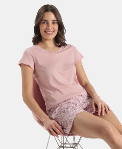 Image of Jockey RX12 Women Micro Modal Cotton Relaxed Fit Solid V Neck Half Sleeve T-Shirt