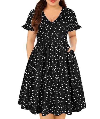 Image of RITERA Plus Size Dresses for Curvy Women Summer Spring Womens Dress V Neck Short Sleeve Casual Dress with Pockets XL-5XL