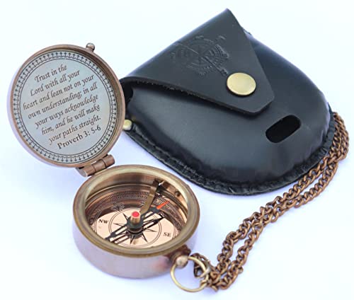 Brújula de Latón Grabada con Estuche de Cuero Portátil miniatura 3