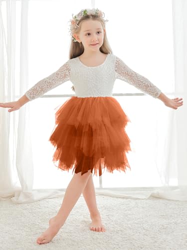 Flower Girl Dress Lace/Tulle Long Sleeves Dress for Girls Tutu Toddler Dress Birthday Wedding First Communion2