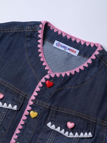 Image of WELAKEN Print Denim Jacket for Girls & Kids II Little Girl's Button Down Crop Jean Jacket Coat