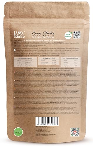 RAW Nature Kokos-Sticks Hundesnack | Zahnpflege Snack | Zahnpflege Hundeleckerlie | 100% Kokos | natürlich | ohne künstliche Zusätze (150 g)