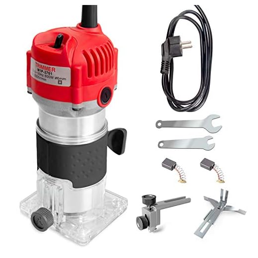 Wood Router,110V 800W 30000R/MIN Palm Router Electric Hand Trimmer Wood Router 1/4" Collets Woodworking Tool Laminate Trimmer (Red)