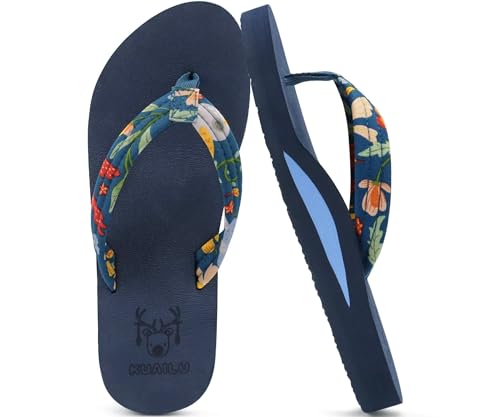 Image of KuaiLu Womens Arch Support Flip Flops Ladies Comfort Lightweight Soft Yoga Mat Cushion Walking Thong Sandals