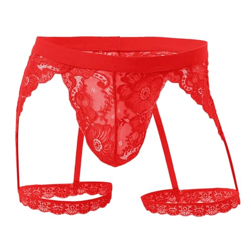 Mens Sissy Thongs Underwear Sexy Lace Panties Boxer Briefs Sheer Pouch Garter Crossdress Underwear Lingerie for Men