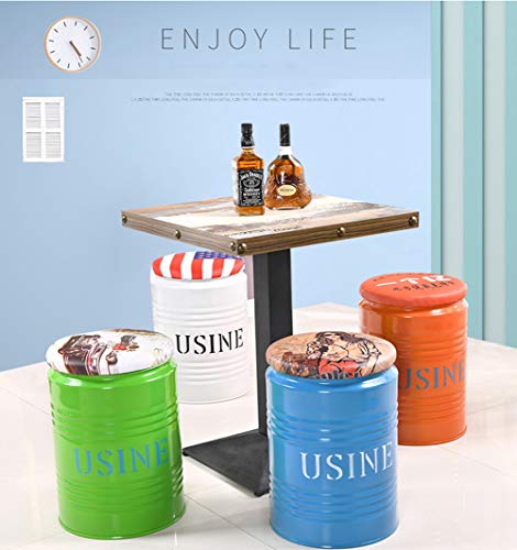 LAYG Sitztonne Vintage,Sitzhocker,Retro Mülleimer,Hocker mit Deckel, Sitzpolster,Wäschesammler,Metall Sitztonne Hocker runde Sitztruhe mit Kunstleder Stauraum,F - 7