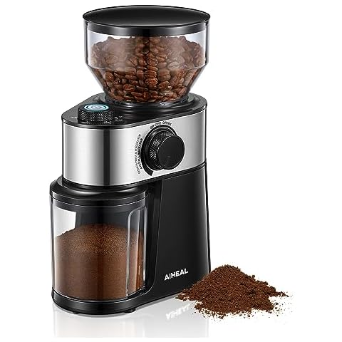 Electric Burr Coffee Grinder with 2-14 Cup Capacity, Aiheal Adjustable Burr Mill Coffee Bean Grinder with 18 Grind Settings for Espresso Drip Coffee and French Press, Black Cover