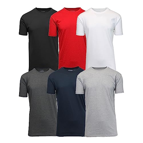 Galaxy by Harvic Men's 6-Pack Short Sleeve Casual Basic Crew Neck Cotton Blend Classic Tee (S-3XL)