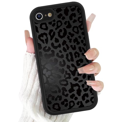 ZhuoFan Cover per iPhone 7/8/iPhone SE 2022 /SE 2020 4,7”, Aesthetic Leopardata Motivo Custodia Nero Opaca Ultra Morbida Sottile Leggera Silicone Antiurto AntiGraffio Bumper Protettiva Case, 05