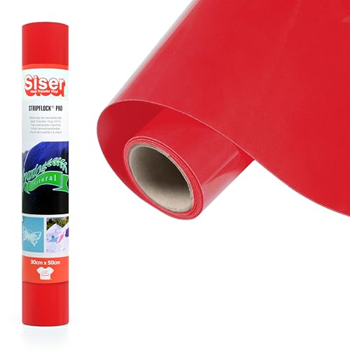 SISER® Stripflock Pro Bright Red, 30 cm x 0,5 m, vinilo termotransferible termoadhesivo flocado para la personalización de tejidos, ropa y accesorios, aficiones creativas, fácil de cortar
