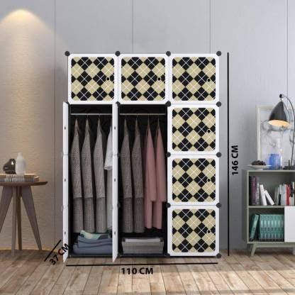 Image of Sunderlook Plastic Wardrobe for Kids Clothes - Collapsible Wardrobe, DIY Foldable Baby Almirah for Clothes, Heavy Duty Freestanding Storage Baby Cupboard for Kids (Black-G3, 12 Door)