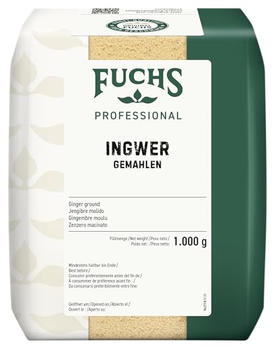 Fuchs Professional - Gingembre moulu | 1 kg | Épice chaude pour les plats au curry et les chutneys | Qualité professionnelle pour les consommateurs en vrac et la gastronomie