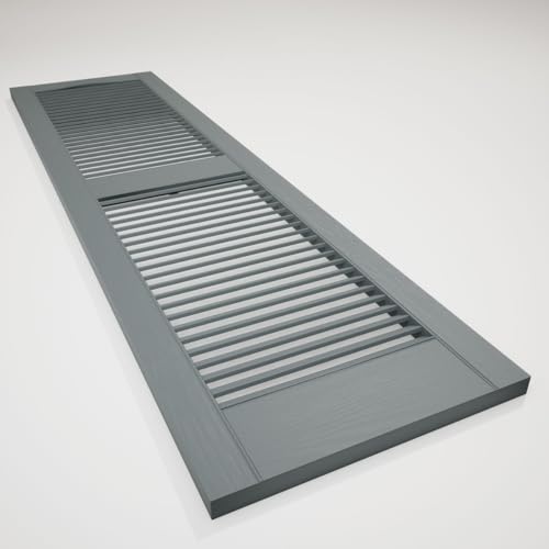 14 1/2"W x 60"H Lifetime Vinyl, Standard Cathedral Top Center Mullion, Open Louver Shutters, w/Installation Shutter-Lok's & Matching Screws (Per Pair), Storm Cloud