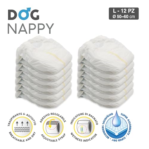 Croci Hundewindel - Hundewindeln für Rüden - Hundeunterhose zum Pinkeln - Hygiene Wickelwindel für Rüden, geruchshemmend, Einweg, 12 Stück, Größe L, 50-60 cm