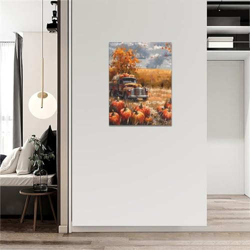 Fall-Decor-Wall-Art-Farmhouse-Autumn-Pumpkins-Pictures-Wall-Decor-Country-Autumn-Leaves-Red-Truck-Canvas-Painting-Print-Modern-Home-Decorations-Artwork-for-Bathroom-Bedroom-Living-Room-Kitchen-12×16 Fall Decor Wall Art Farmhouse Autumn Pumpkins Pictures Wall Decor Country Autumn Leaves Red Truck Canvas Painting Print Modern Home Decorations Artwork for Bathroom Bedroom Living Room Kitchen 12×16