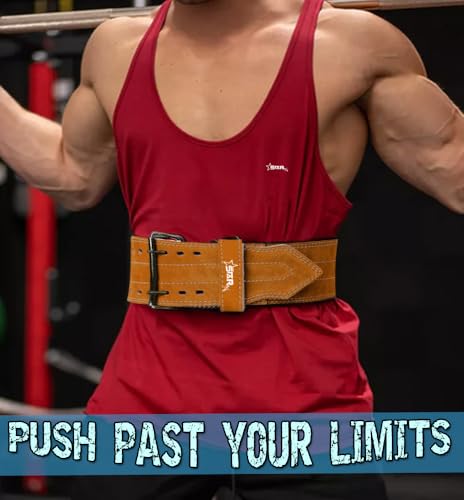 Image of Star X Jaguar Suede Leather Gym Belt for Men & Women | Adjustable Powerlifting & Weightlifting Belt for Deadlifts, Squats, Bench Press | Back Support & Injury Prevention for Heavy Workout (S, Brown)