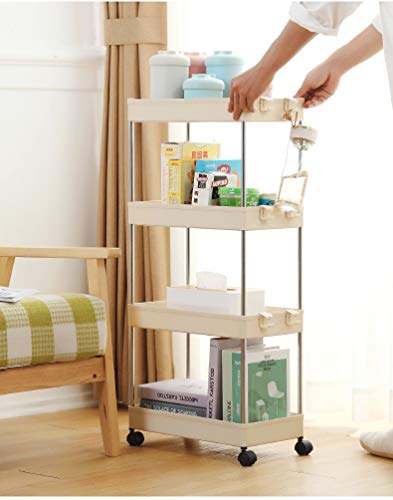 Delgeo Carro de Almacenamiento de 4 Niveles, Carro de 4 Estantes Estrecho, Estantería con Ruedas, Carro para Cocina, Baño y Oficina, 40 x 22 x 90 cm, El tamaño es de 40(L) x 22(A) x 90(A) cm, Blanco