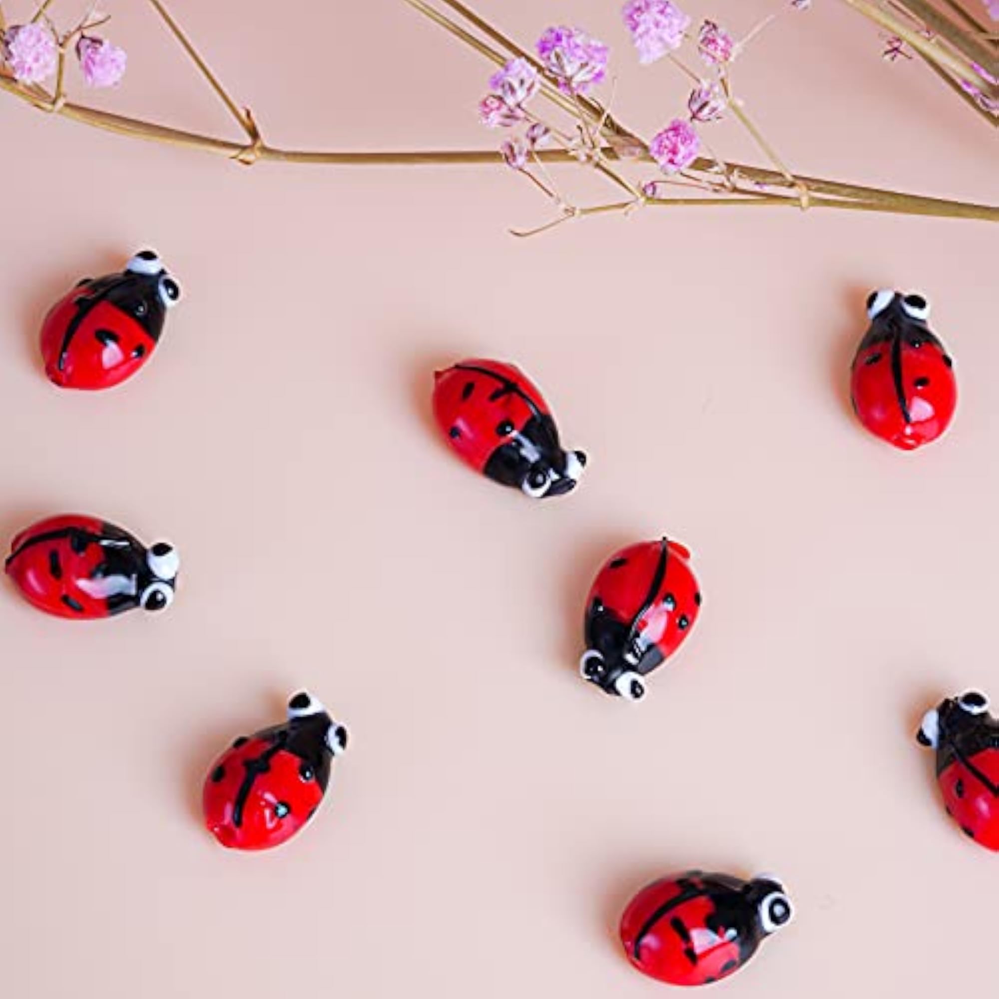 40Pcs Ladybug Beads Mix Colors Lampwork Glass Beads
