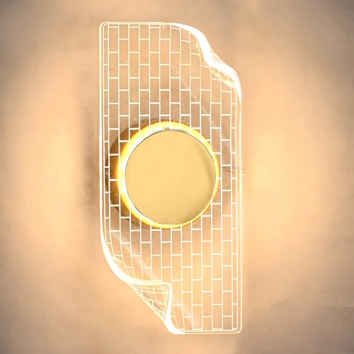 Image of Groeien 15watt LED Sconce Brick Tile Pattern Modern Transparent Indoor Home Acrylic Wall Lamp for Bedroom, Livingroom, Indoor- Warm White (Brick-wall, 1)