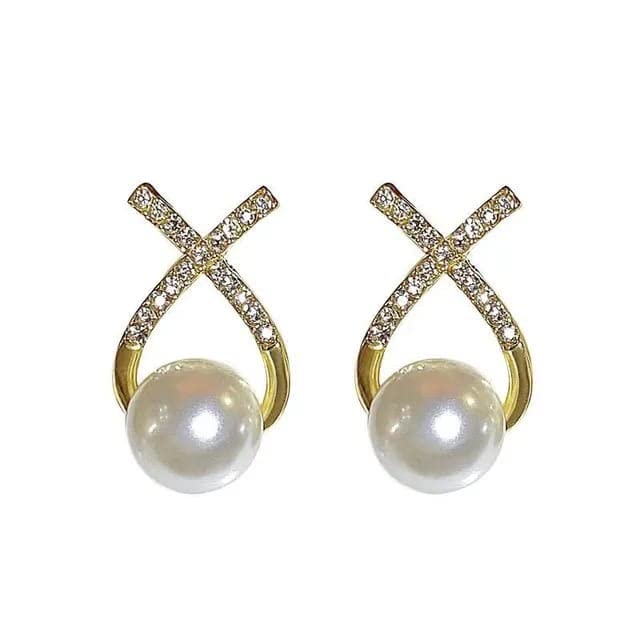 VIEN Korean Fashion Cross Geometric Diamond Studded Pearl Drop Earrings For Women Pearl, Cubic Zirconia Alloy Stud Earring (B0C4Q2YKY1) Amazon Price History, Amazon Price Tracker